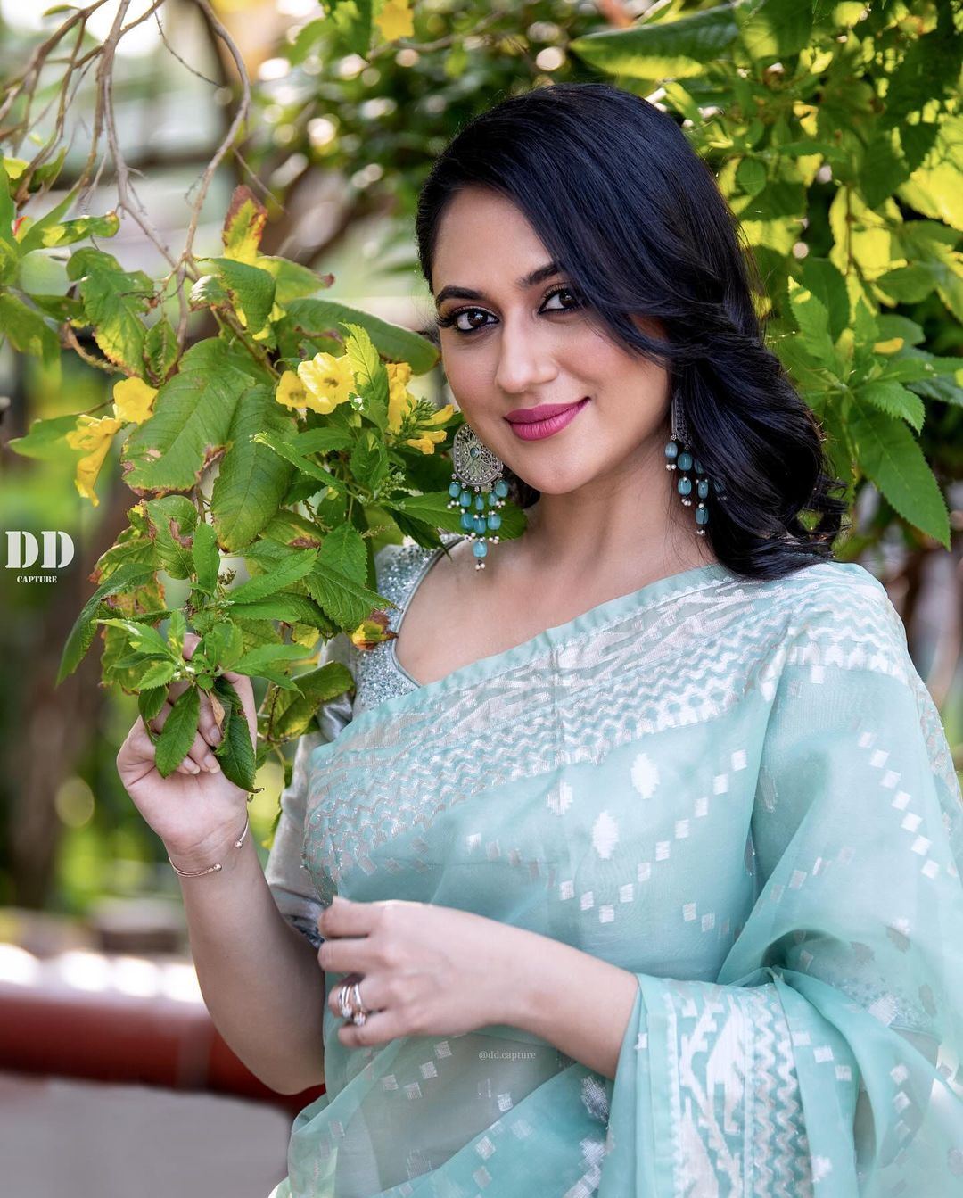 Malayalam Actress Miya George Images in Light Green Saree